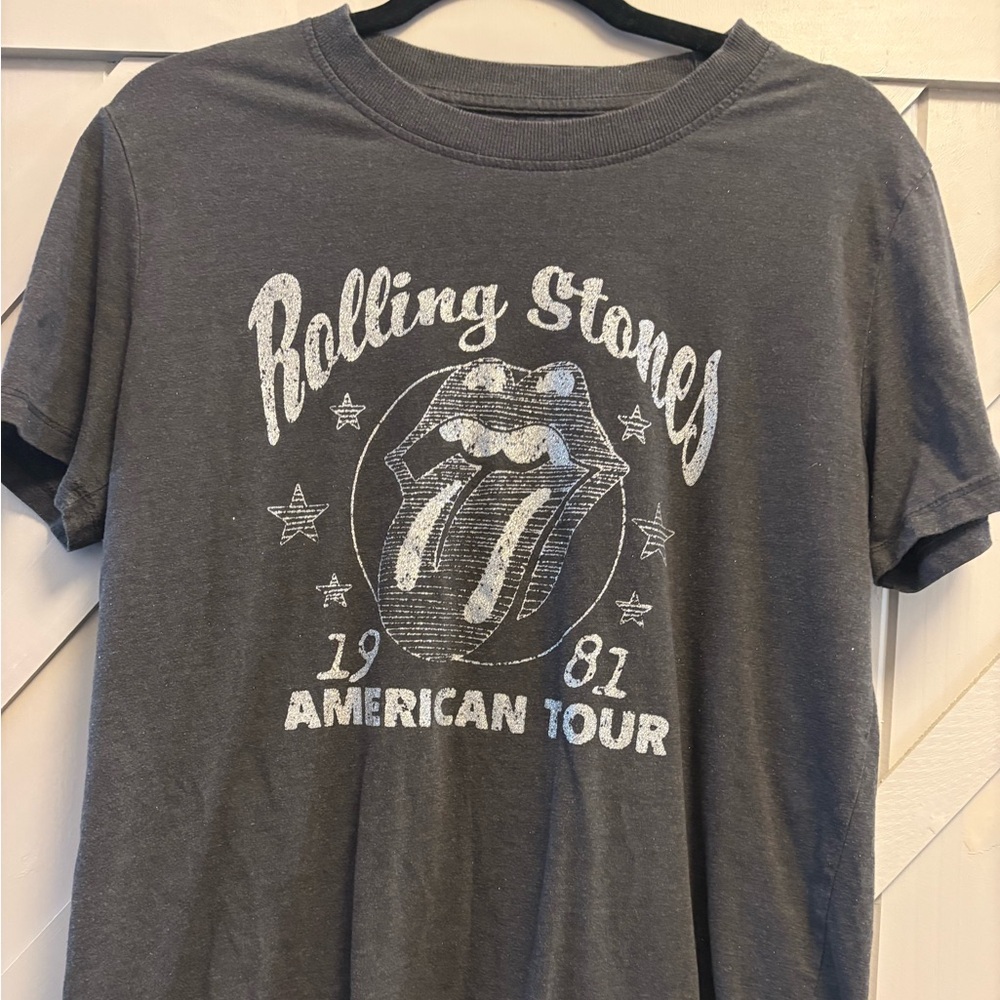 The Rolling Stones Graphic Sparkle Letter Charcoal Oversized Tee